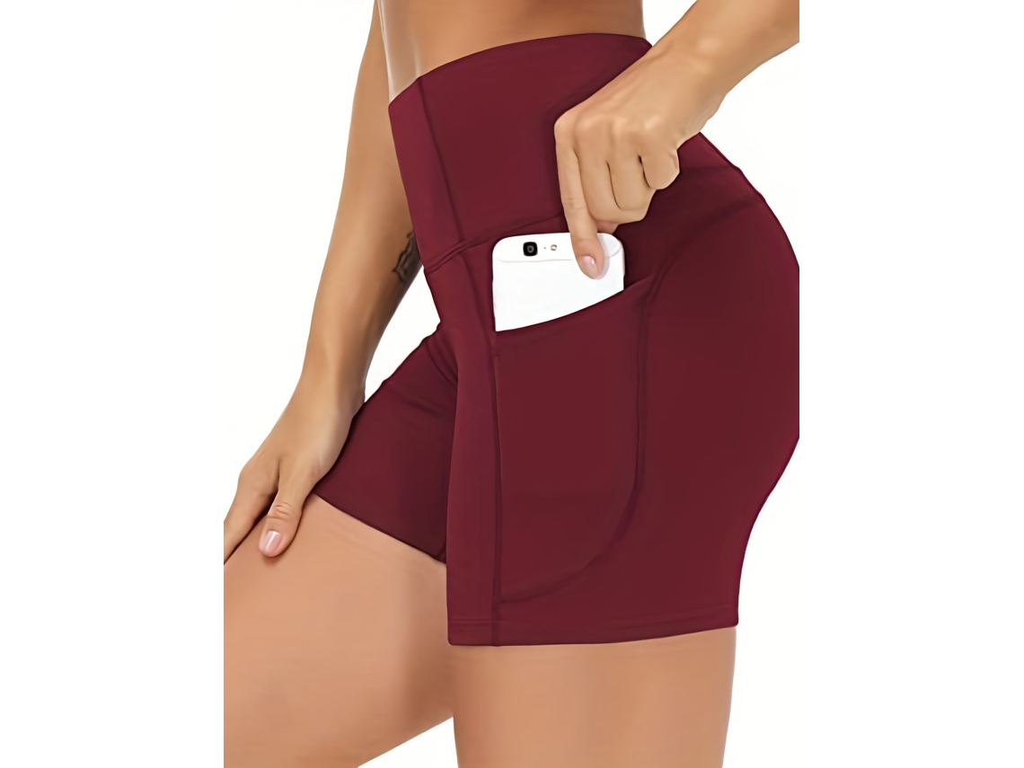 Calções De Yoga Femininos, 7,6 Cm (3 Polegadas), Com Bolsos - Tamanho S, Vermelho Elysve