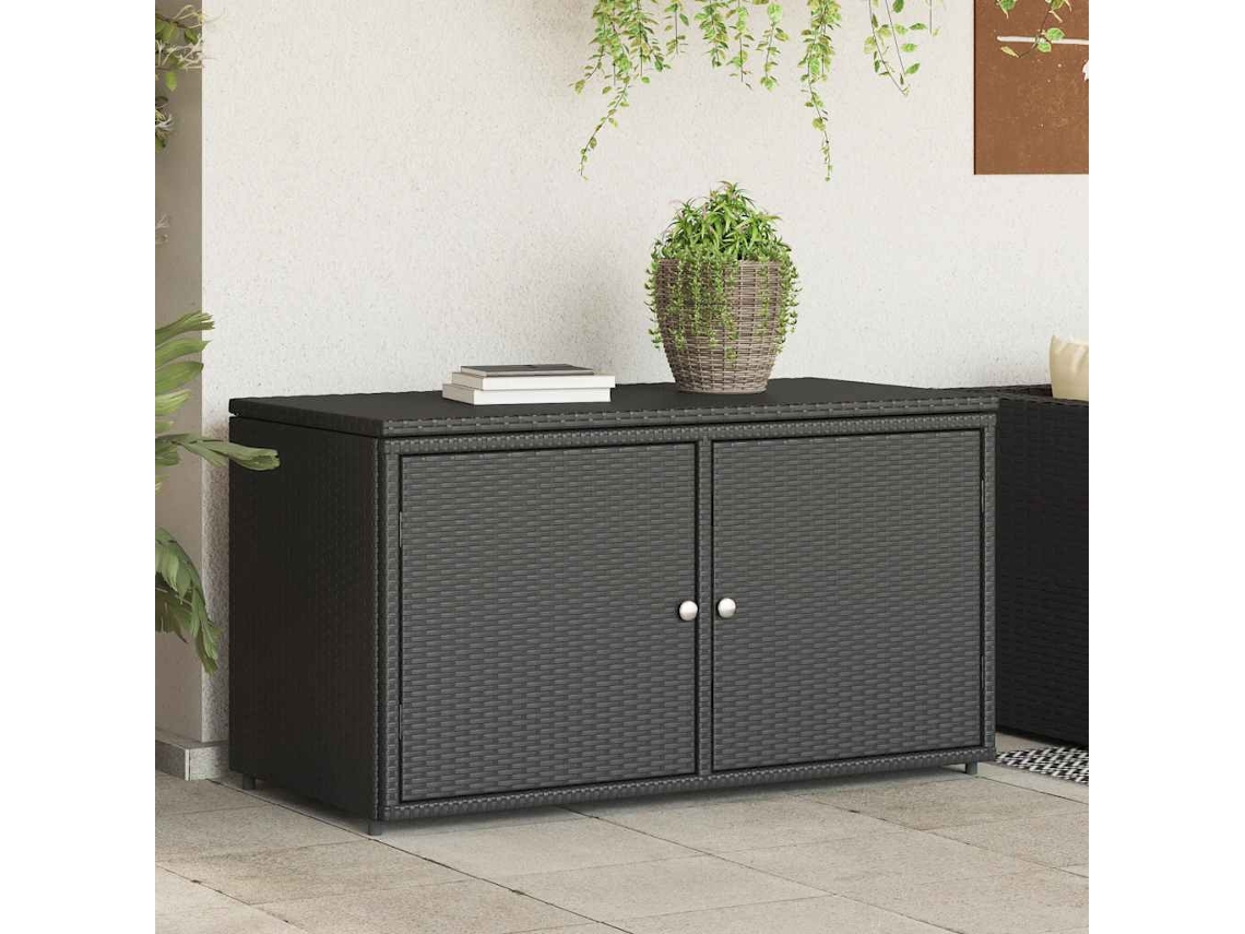 Vidaxl Armário De Arrumação Para Jardim 110x55x60,5 Cm Vime Pe Preto