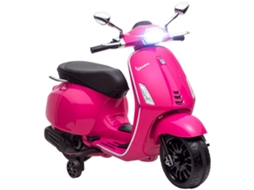 Motocicleta Elétrica para Crianças +3 Anos com Licença Vespa com Luz Usb Mp3 Led Rádio Fm Velocidade 3 Km/h Carga 35kg Rosa Ge