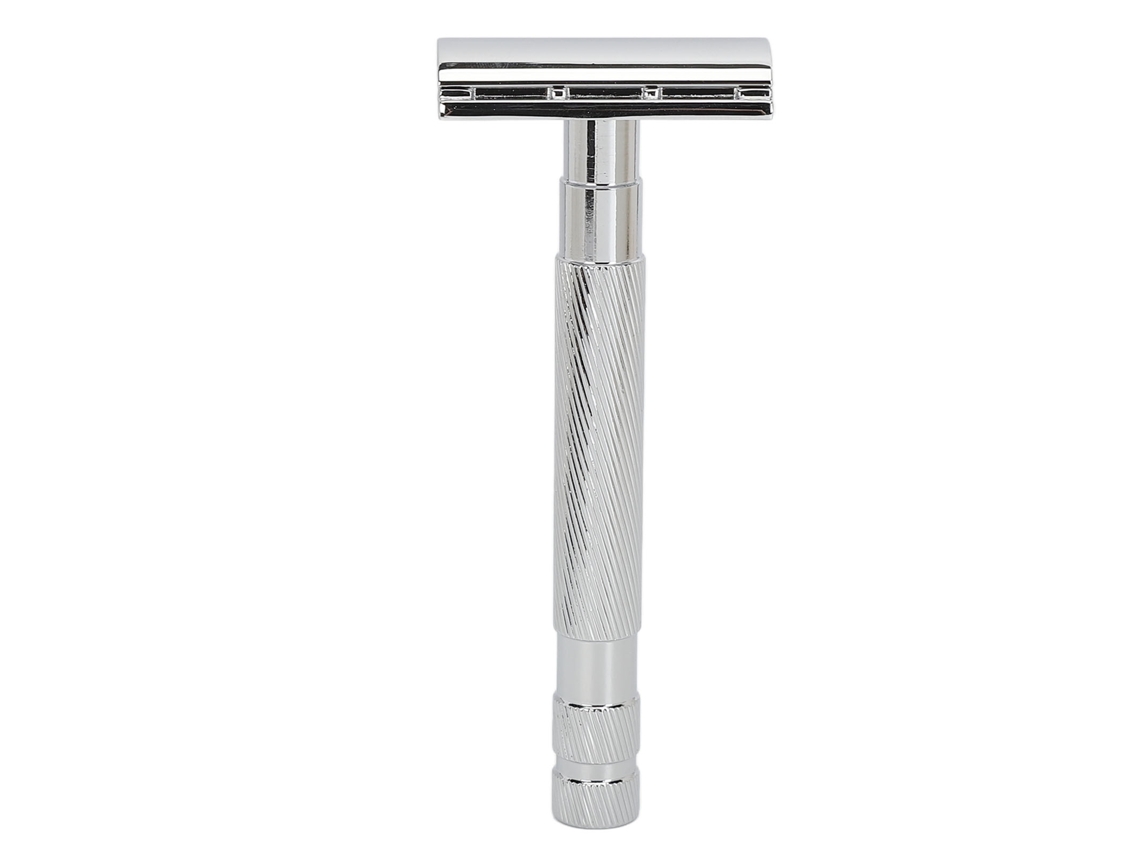 2026 porta Cuchilla de Barbijo de Borde Doble Manual Con Mango Largo Reutilizable Antideslizante Plata