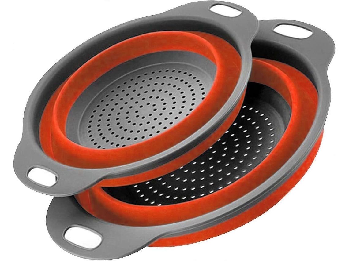 Conjunto De Escorredores Dobráveis, 2 Peças, Silicone De Qualidade Alimentar Para Cozinha, 1 Grande E 1 Pequeno (vermelho)