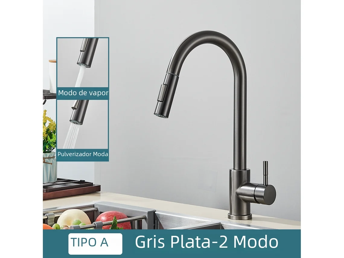Torneira de Cozinha MDUG Dupla Função em Aço Inoxidável com Monocomando (cinza)
