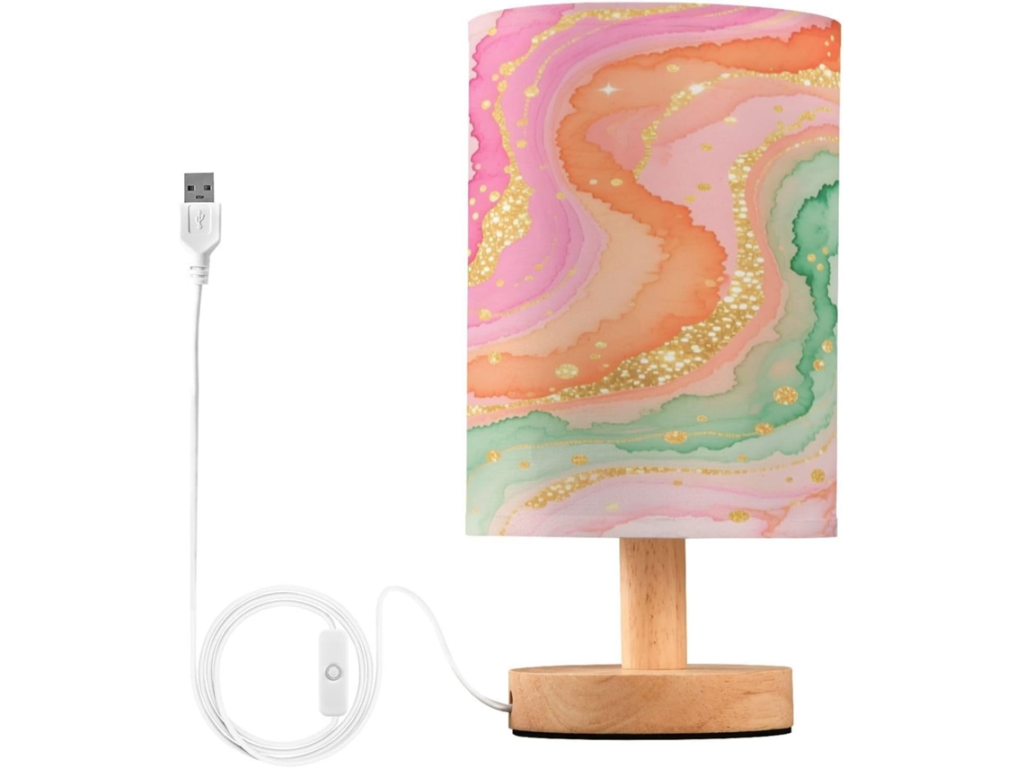 Abajur De Cabeceira Colorido Em Mármore Para Quarto, Abajur De Cabeceira Led, Luminária De Leitura Com Portas Usb E