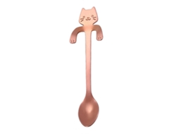 Colher De Café/chá Em Ouro Rosa Com Design De Gatinho - Mini Colher Longa E Fofa Para Mexer Café, Ideal Para Escritório, Casa E Cafeteria