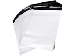 Pacote com 100 envelopes postais de plástico grosso com fecho autoadesivo, resistentes ao desgaste.