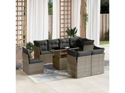 Vidaxl 9 Pcs Conjunto Sofás P/ Jardim Com Almofadões Vime Pe Cinzento