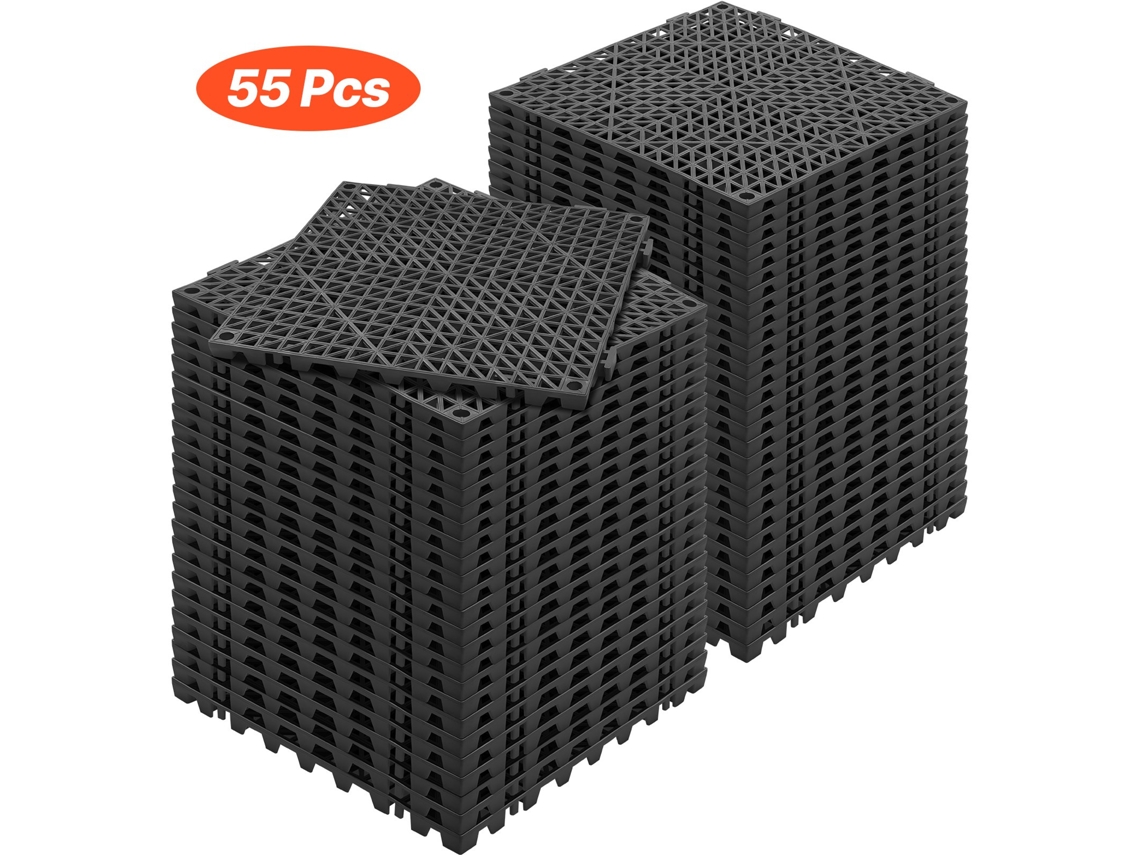 Ladrilhos De Encaixe Para Pavimento 55 Pcs Ladrilhos De Cobertura 30x30x1,5 Cm, Preto Vevor