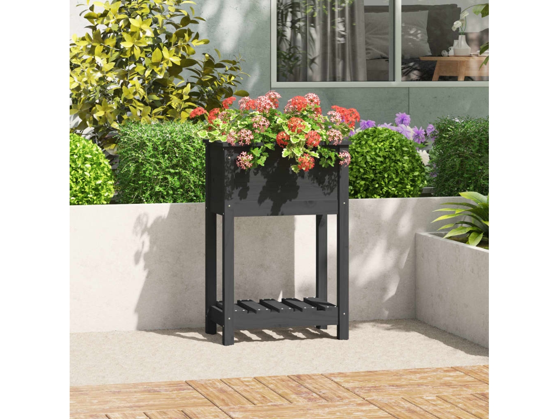 Vidaxl Vaso/floreira Com Prateleira 54x34,5x81 Cm Pinho Maciço Cinza