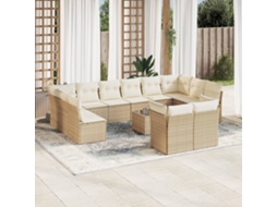 Vidaxl 13 Pcs Conjunto De Sofás P/ Jardim Com Almofadões Vime Pe Bege