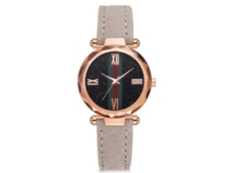 Relógio de Pulso Feminino Simples de Quartzo com Pulseira de Couro Pu Cinza