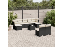 Vidaxl 10 Pcs Conjunto Sofás De Jardim C/ Almofadões Vime Pe Preto