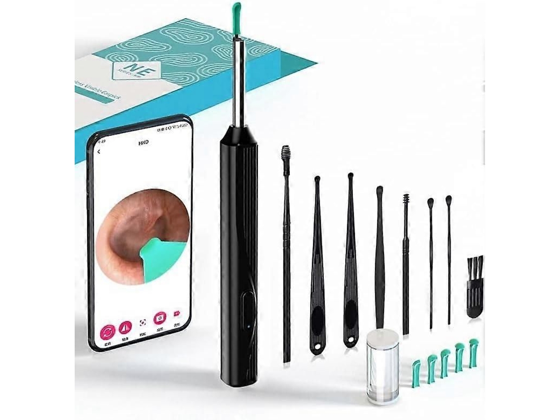 Removedor De Cera Com Câmera E Lâmpada, 7 Espátulas E 5 Pontas De Reposição, Compatível Com Iphone, Ipad E Android (preto)