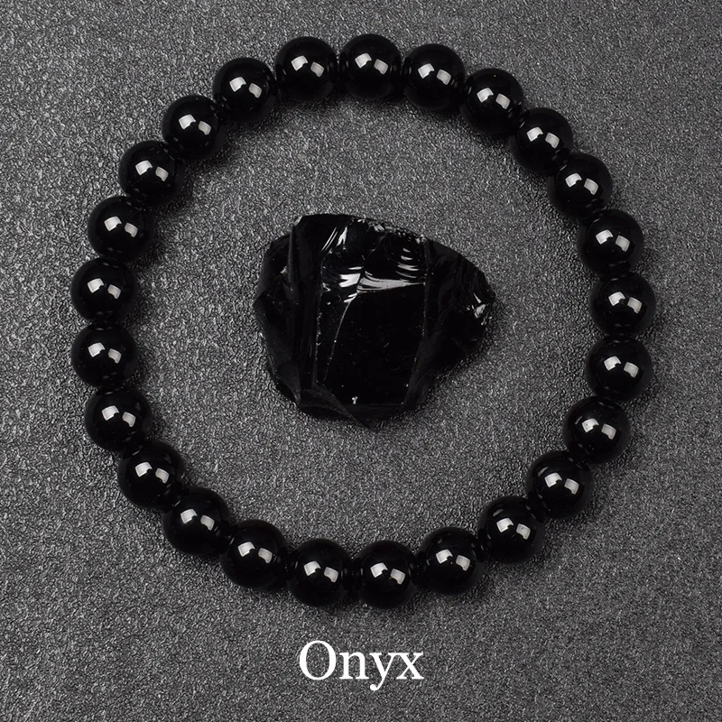 Pulseira de Contas de Ônix Natural , Amuleto de Cura para Yoga e Reiki, Pulseira da Sorte MDUG (19 Cm)