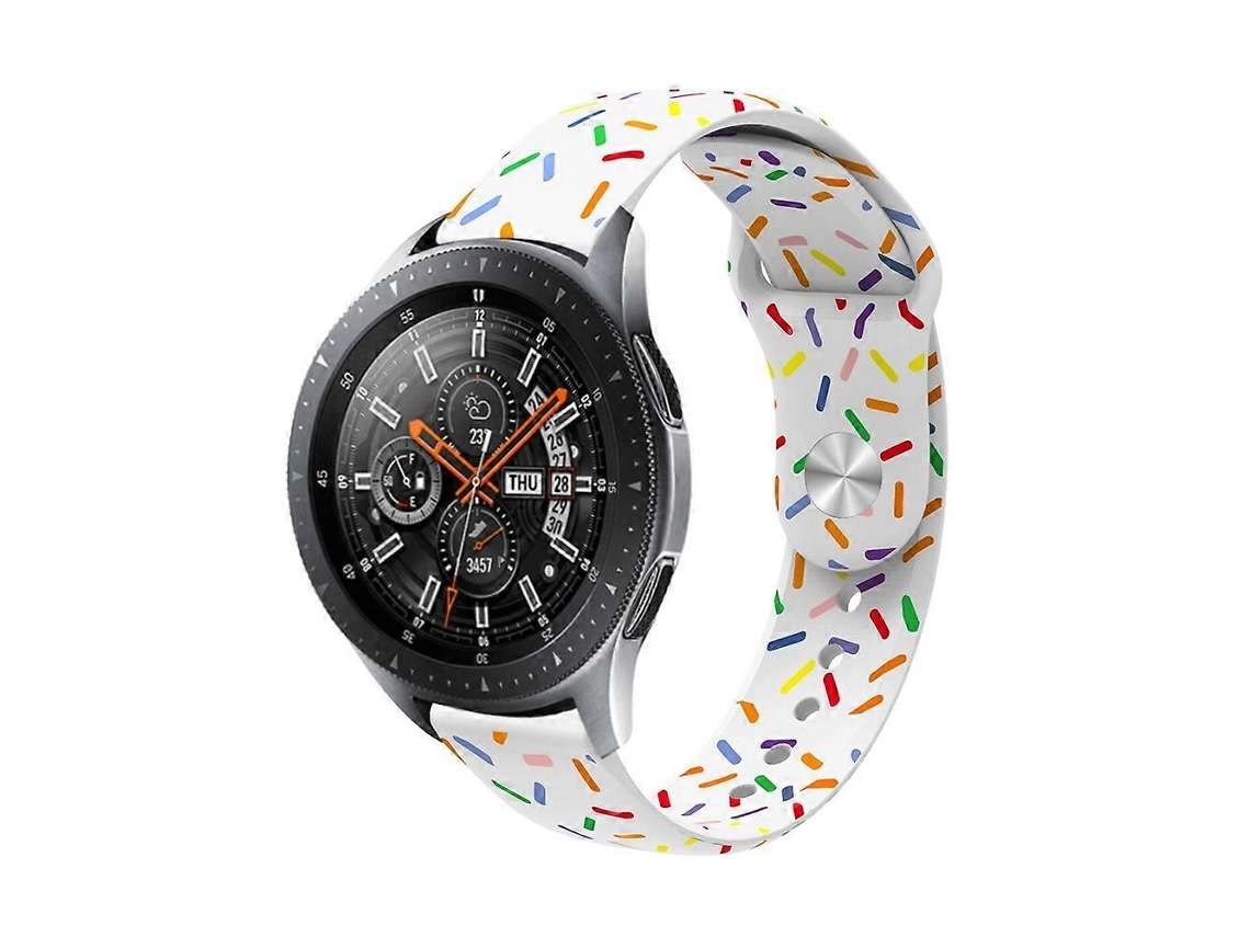 Pulseira De Silicone Universal Com Fecho Reverso E Estampa De Bolinhas Ovais Coloridas.