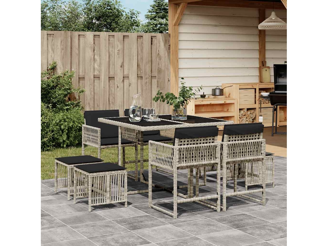 Vidaxl 9 Pcs Conjunto De Jantar P/ Jardim C/ Almofadões Cinzento Claro