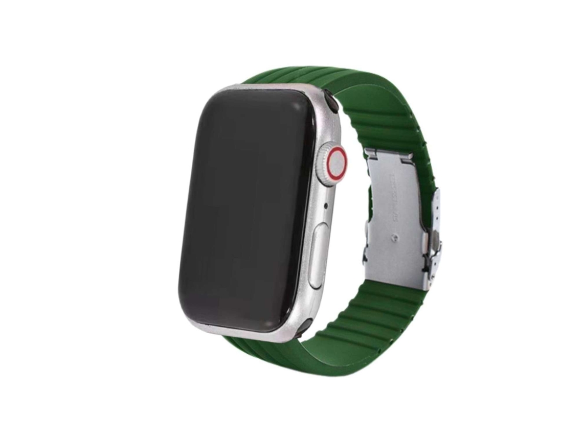 Bracelete Silicone Stripe Adaptável Apple Watch Series 6 44Mm Verde