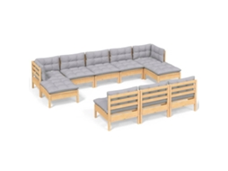 Conjunto de 10 Lounge de Jardim com Almofadões Cinzentos Pinho MAISON EXCLUSIVE