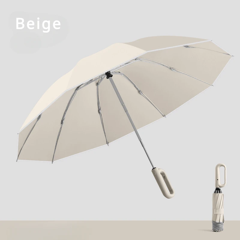 (marrom Claro 10k) Guarda-chuva Dobrável Automático Invertido, Resistente Ao Vento E Seguro, Com Faixas Refletoras.