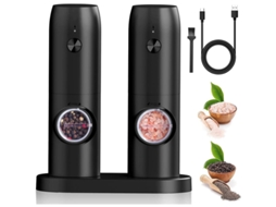 Conjunto De Moedores Elétricos De Sal E Pimenta, 2pcs Recarregáveis Usb Com Base E Ajuste De Grossura