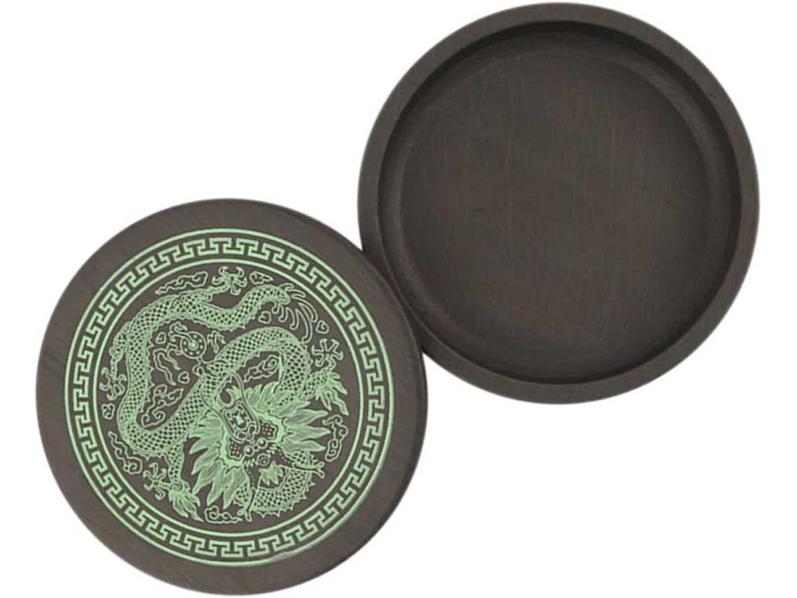 Conjunto Stobaza de 1 Bloco Tinta Redondo Plástico Preto com Tampa, Acessório Caligrafia Leve Design Esculpido