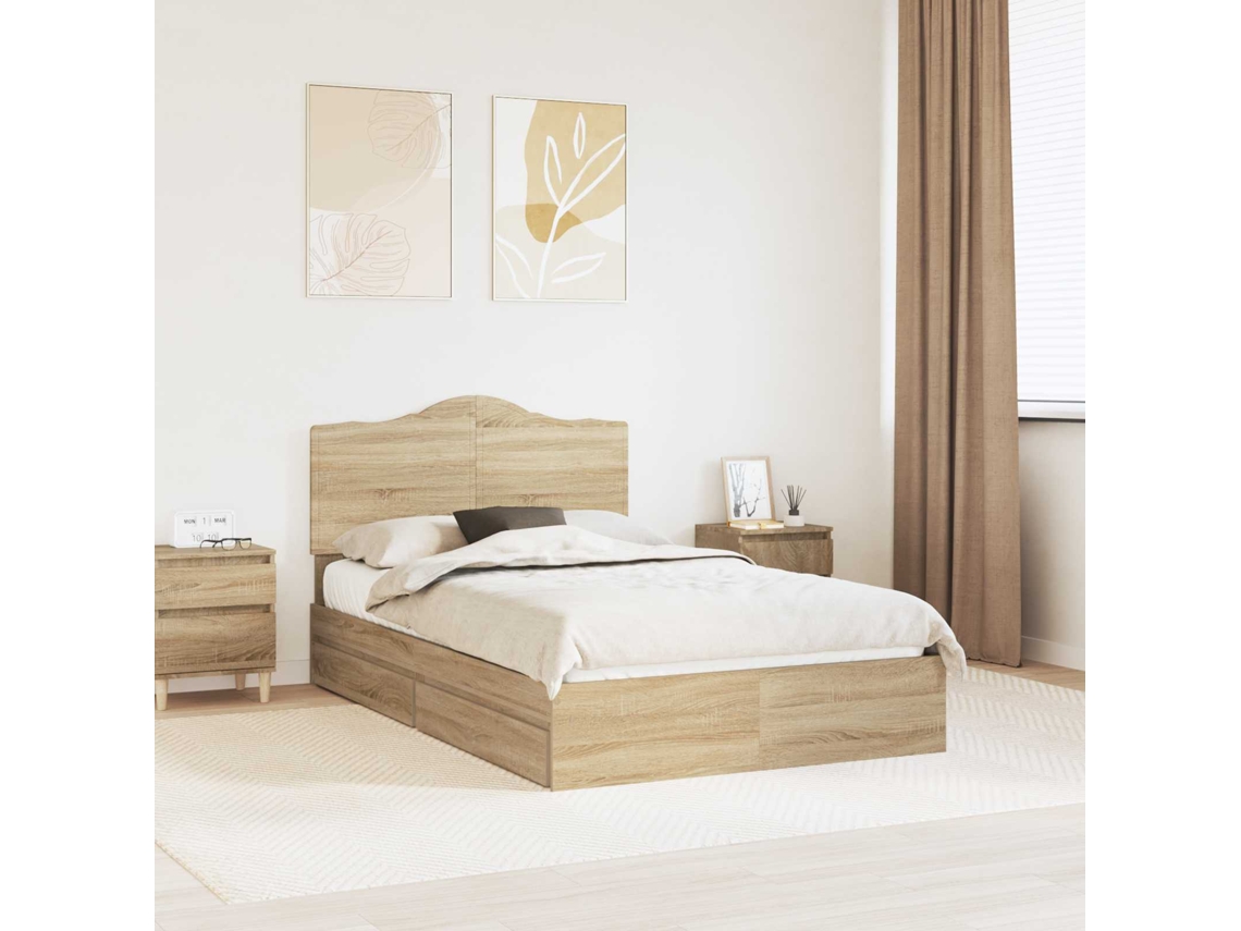 Vidaxl Cama Com Armazenamento Com Gaveta Carvalho Sonoma 135 X 190 Cm