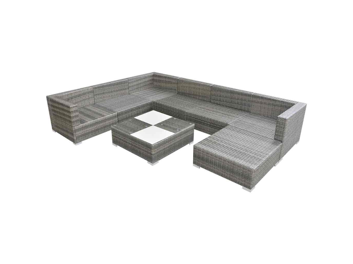 Maison Exclusive - 8 Pcs Conjunto Lounge De Jardim C/ Almofadões Vime Pe Cinzento