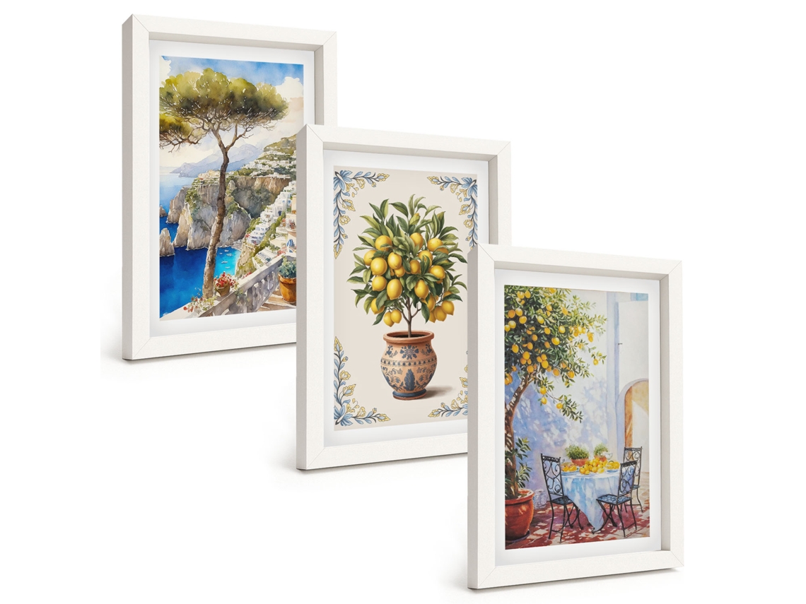 Composição De Quadros Limoeiro-do-mar À Mesa Espelharte (3 Peças 20x30 Cm)