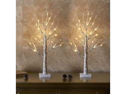 Conjunto de 2 Pequenas Árvores Natal com Galhos Bétula, Iluminadas com 24 Luzes Led Brancas Quentes, Alimentadas por Bateria BRILVIBERA