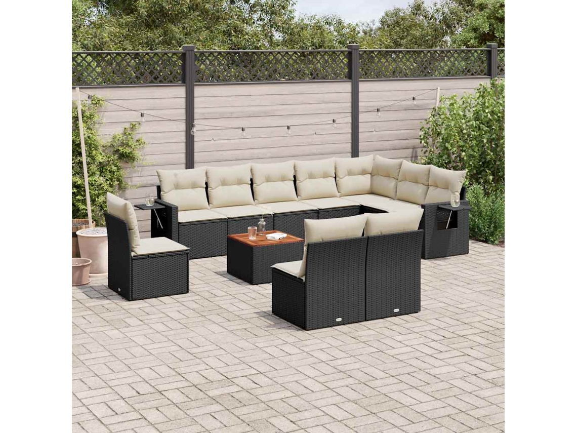 Jogo de Sofá Jardim 11 Peças C/ Almofadões Vime Pe Preto Dkd Home Decor