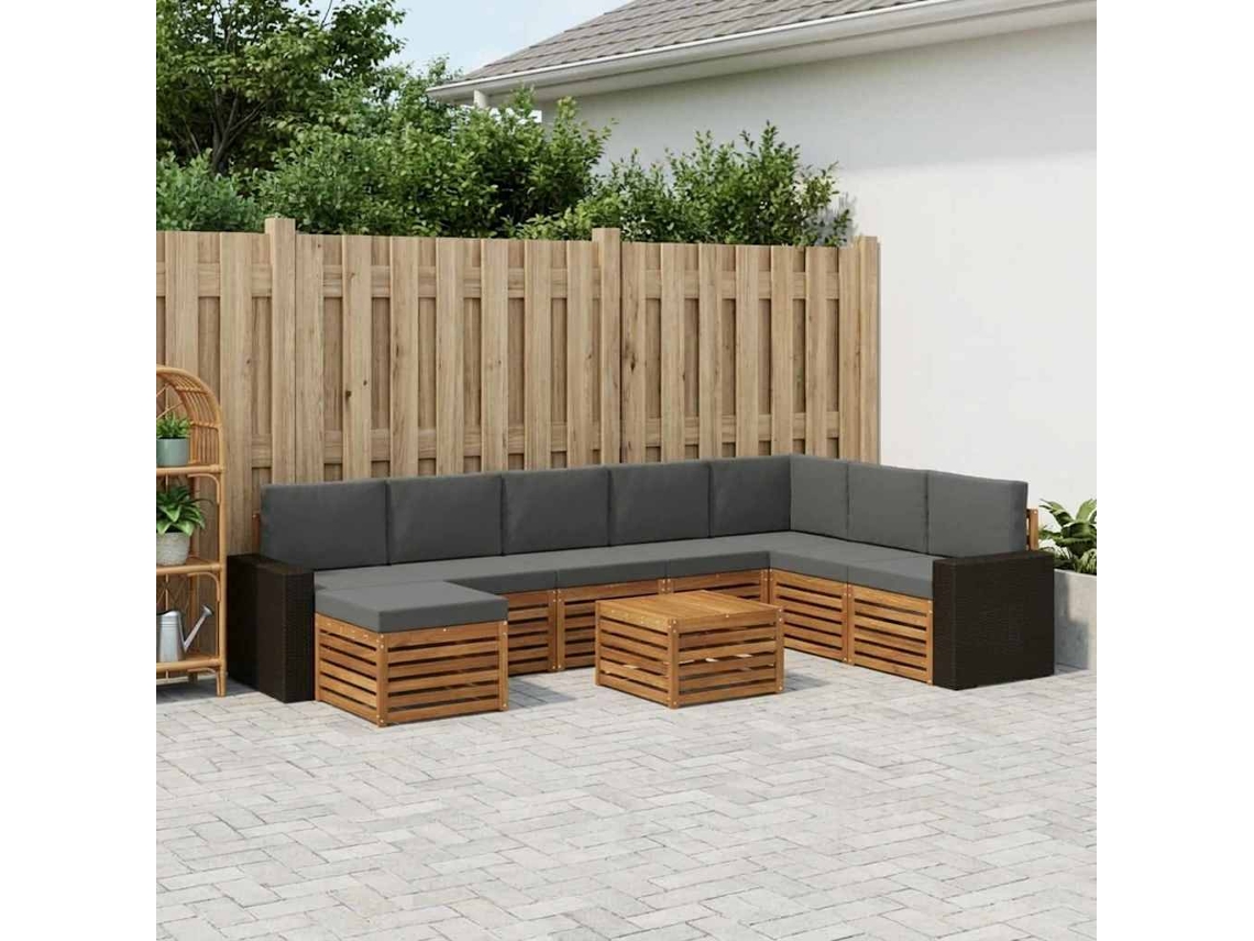 Vidaxl Conjunto De Sofás Para Exterior 9 Unid. Natural E Antracite