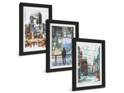 Composição De Quadros Cidades Modernas, Figuras Coloridas Espelharte (3 Peças 20x30 Cm)