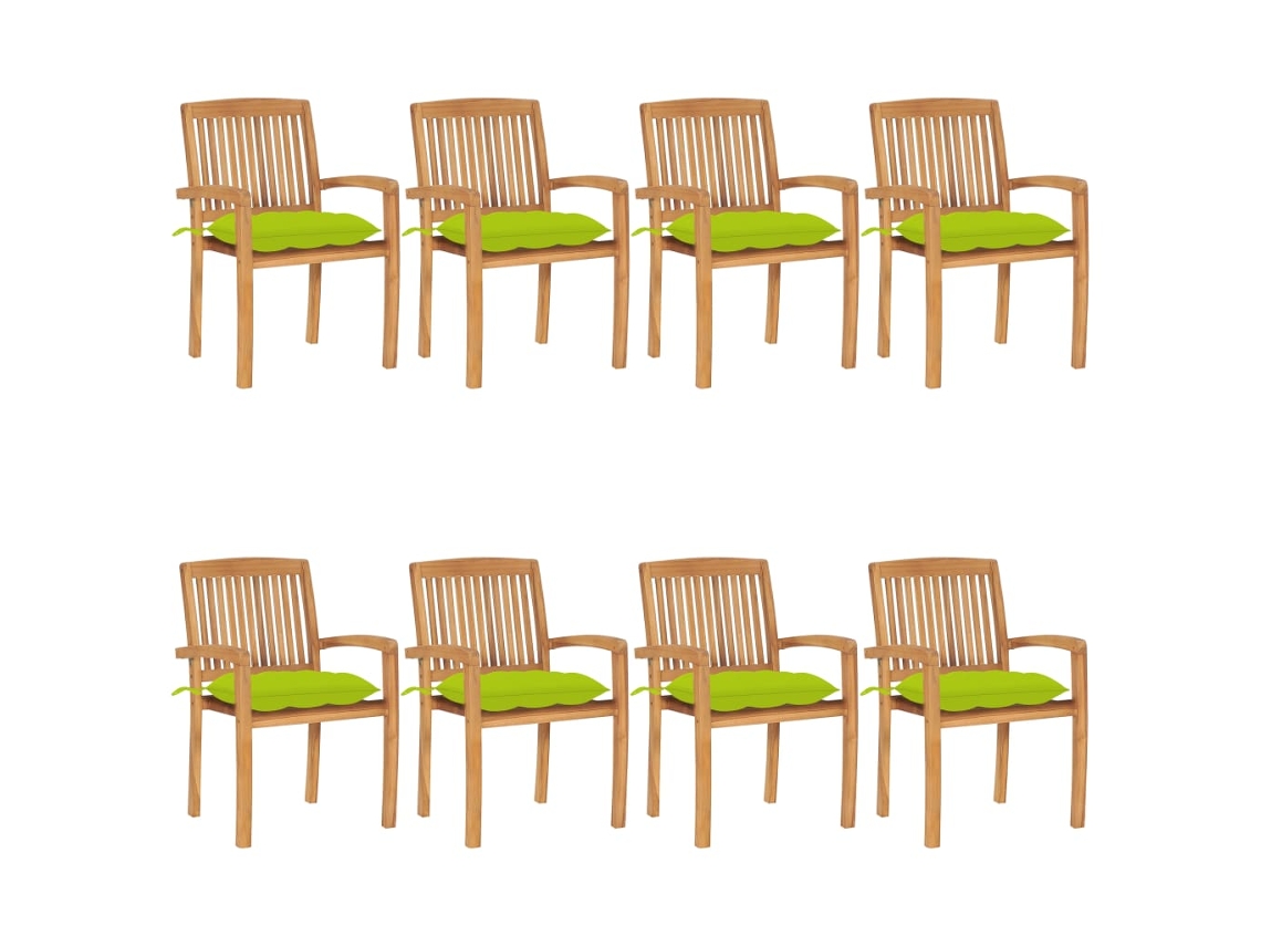 Cadeiras De Jardim Empiháveis C/ Almofadões 8 Pcs Teca Maciça Dkd Home Decor