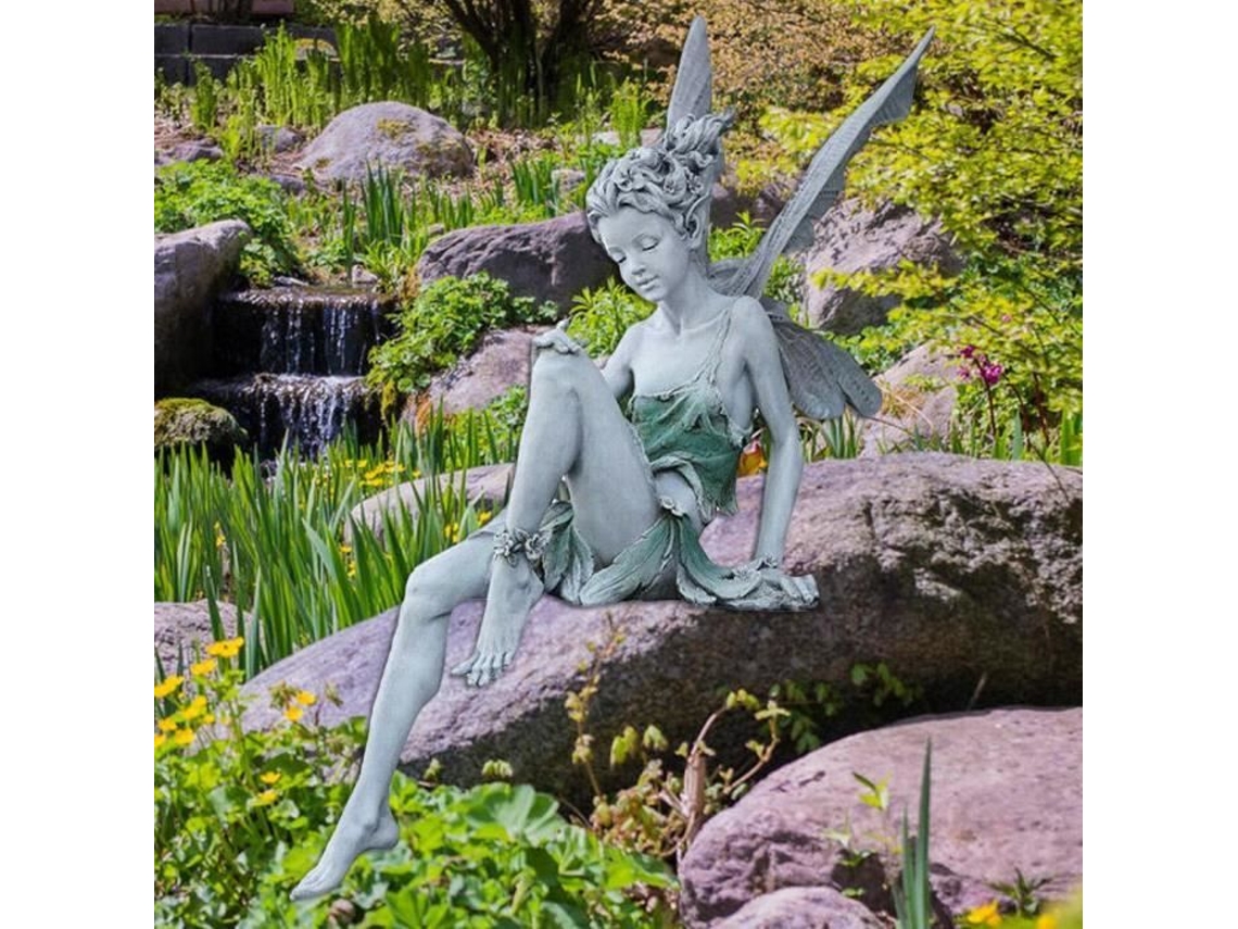 Estátua de fada PRUMYA - enfeite de jardim de resina - branco PRUMYA