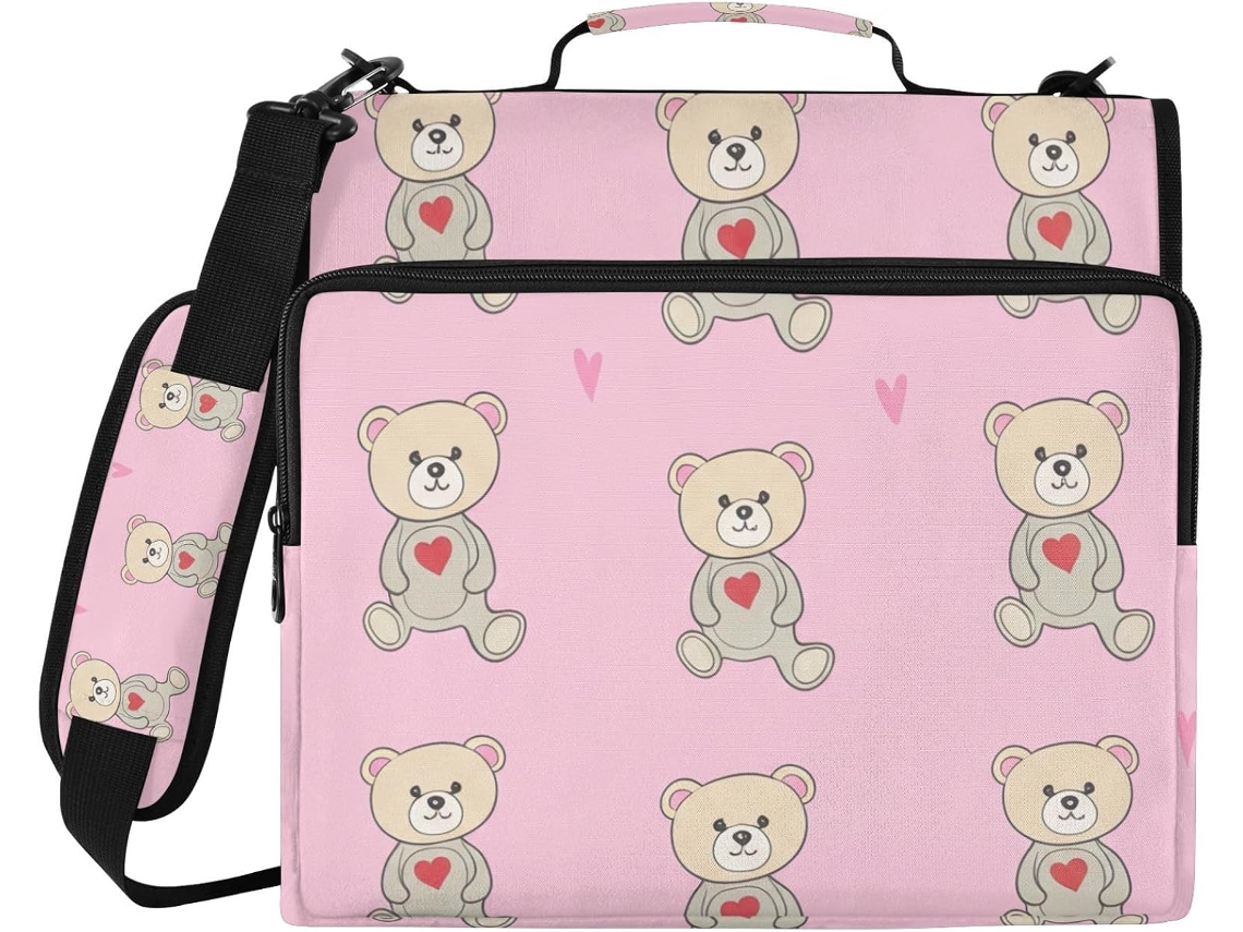 Pasta Organizadora Fofa Em Formato De Urso Rosa, Com Zíper, Compartimento Acolchoado Laptop E Feita De Poliéster
