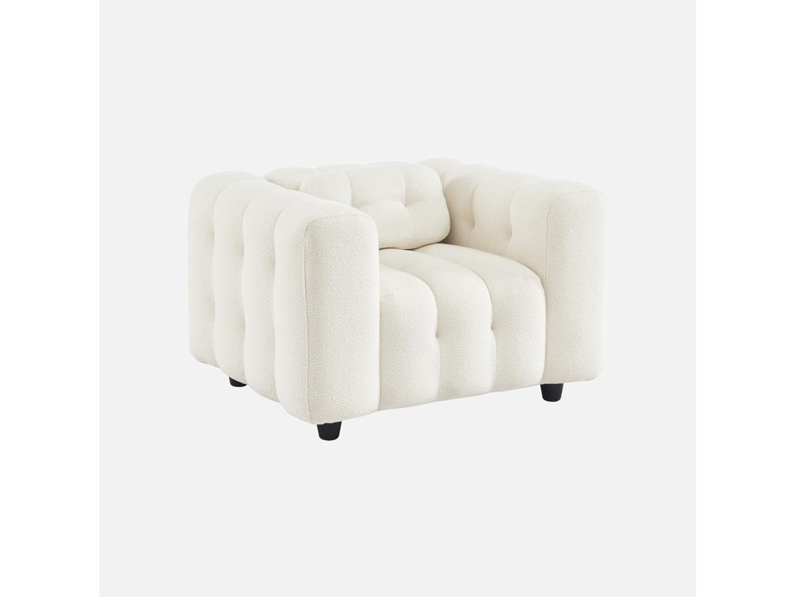 Poltrona de couro texturizado, 1 assento, branco doce