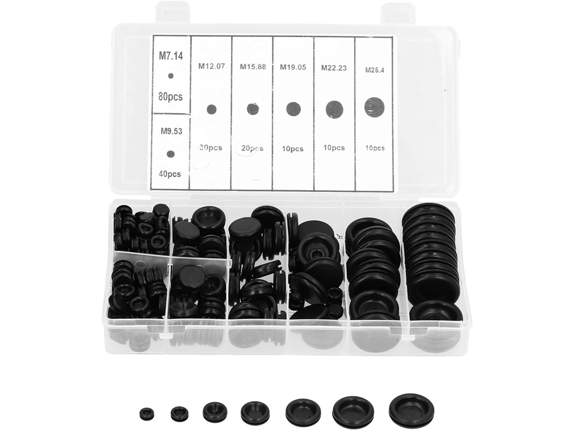 Kit com 200 peças de Arruelas Borracha selecionadas, de 7 a 25 mm (0,28 a 0,98).