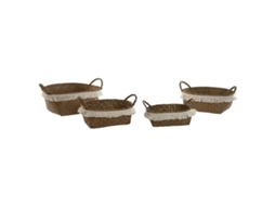 Conjunto De Cestas De Casa Esprit Branco Natural, Fibra Natural Boho Desgastado (4 Peças)