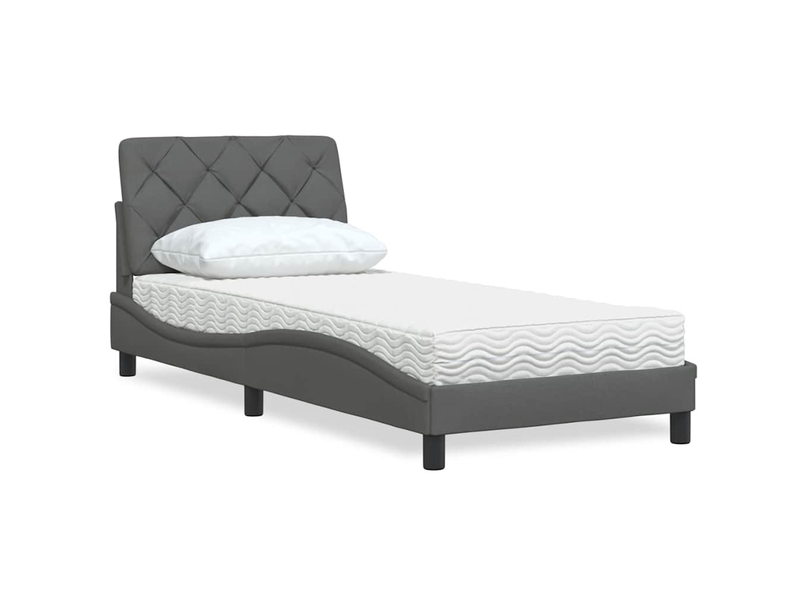 Cama Com Colchão 80x200 Cm Tecido Cinzento-escuro