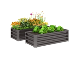 Conjunto De 2 Canteiros Elevados De Metal Para Jardim Ou Varanda, Com Fundo Aberto, 110x50x30cm, Cinza Escuro. Ehstmind