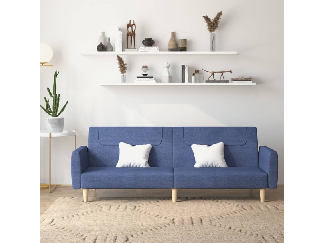 Vidaxl Sofá-cama De 2 Lugares Tecido Azul
