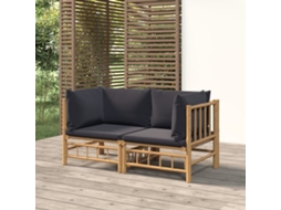 Vidaxl Sofás De Canto P/ Jardim Bambu C/ Almofadões 2 Pcs Cinza-escuro
