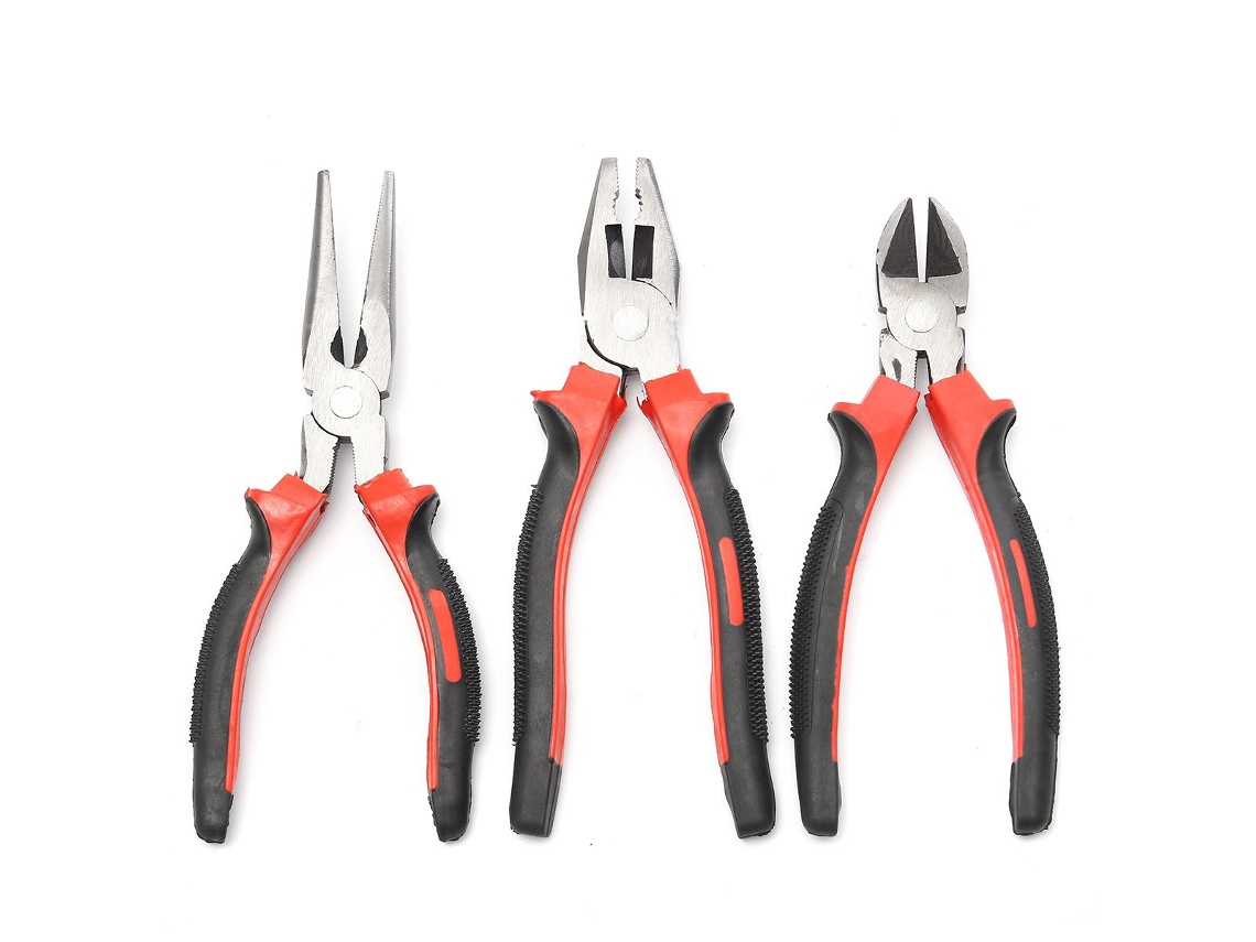 Conjunto de 3 Alicates de Corte Reforçados, Bico Longo, 8 Polegadas, Uso Geral