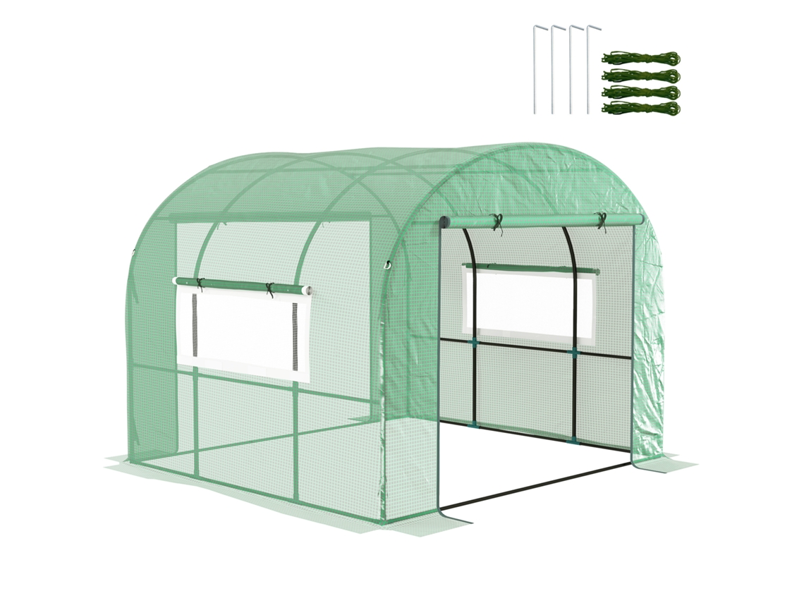 Estufa De Verde Jardim Túnel 6m² Pe Alta Densidade 135 G/m², Com 2 Portas Zipadas 300 X 200 Cm,