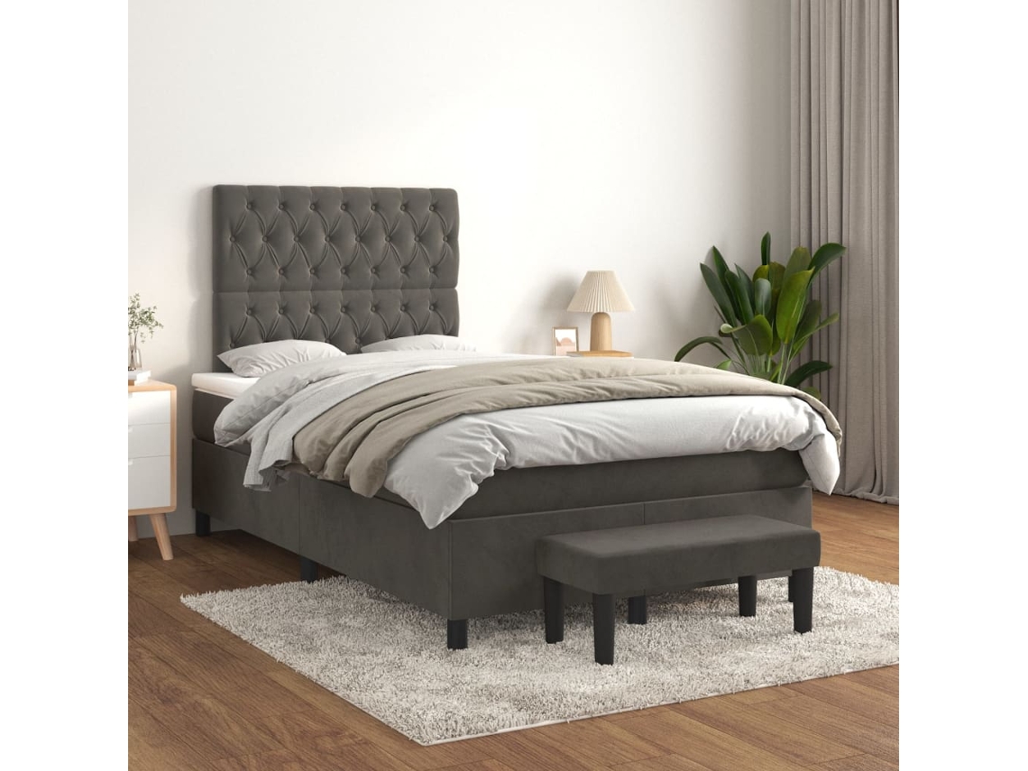 Vidaxl Cama Boxspring Com Colchão 120x200 Cm Veludo Cinzento-escuro