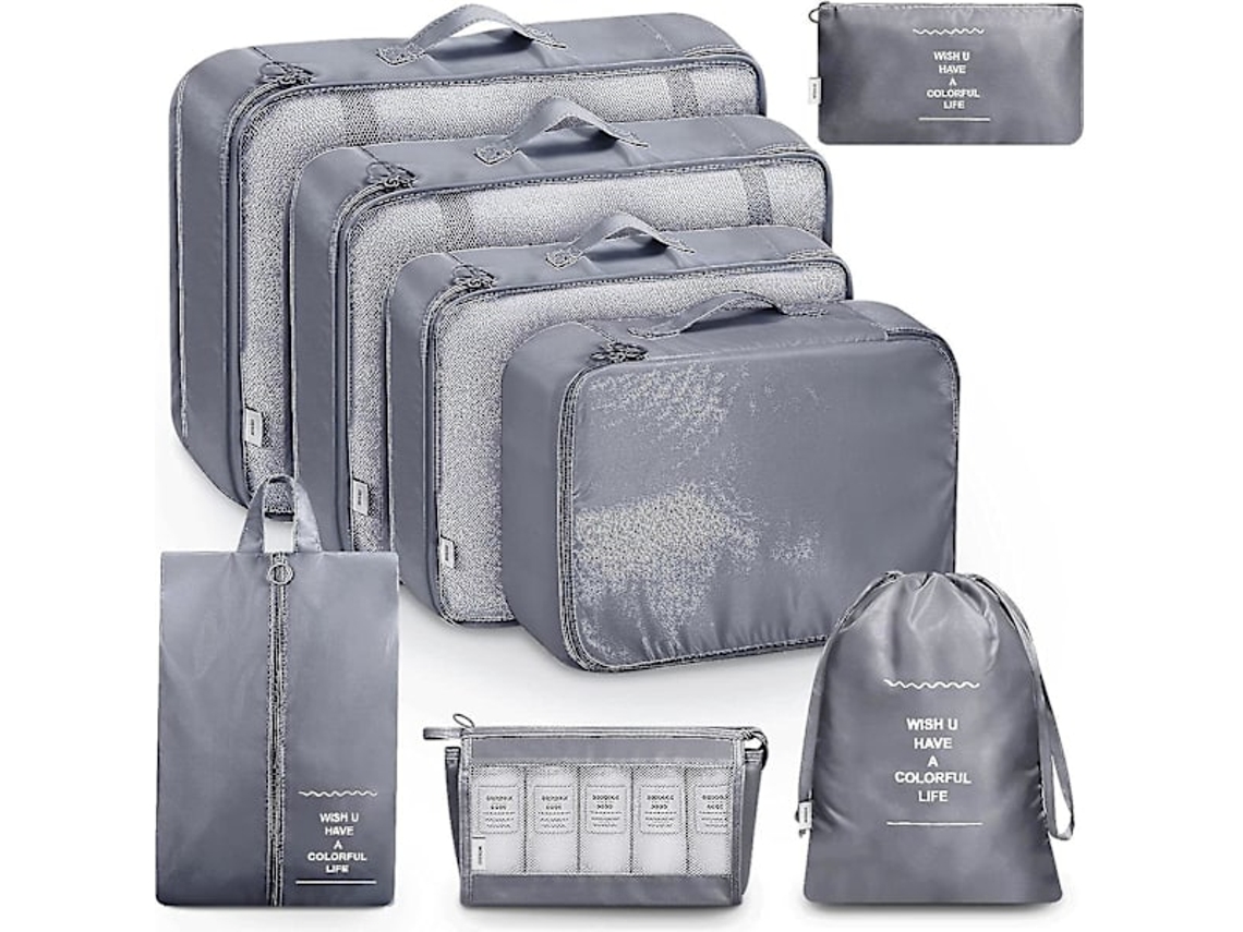 Conjunto De 8 Organizadores De Mala, Cor Cinza, Para Organizar Roupas, Calçado E Acessórios Em Viagem