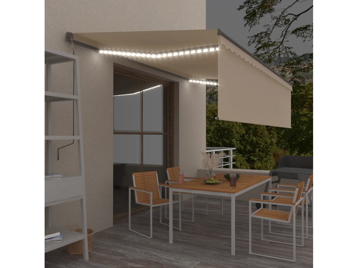 Vidaxl Toldo Retrátil Manual Com Estore/led 5x3 M Cor Creme