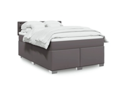 Vidaxl Cama Com Molas/colchão 140x200 Cm Couro Artificial Cinzento