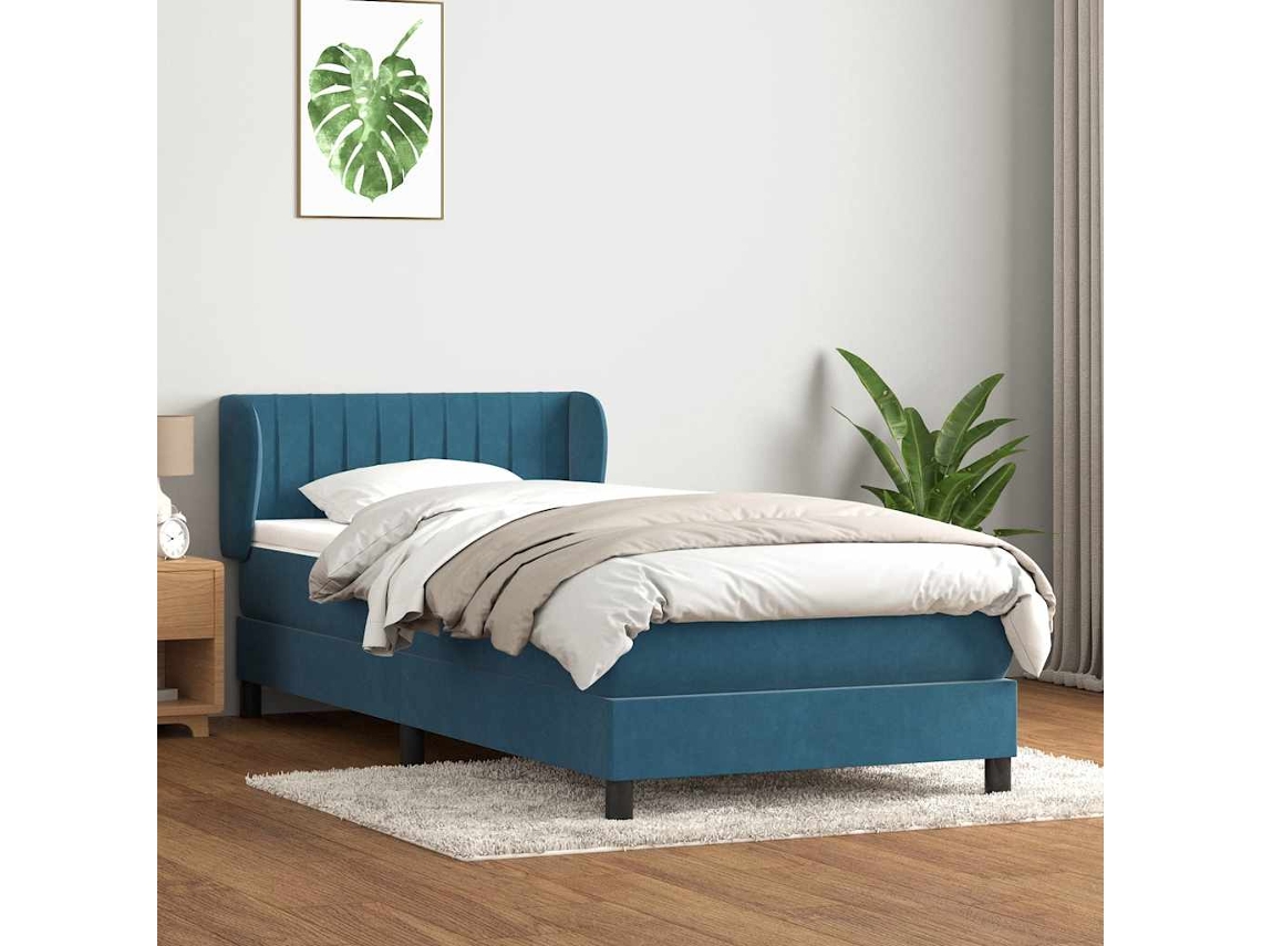 Cama Com Molas/colchão 80x220 Cm Veludo Azul-escuro