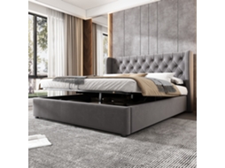Cama Box Casal 140x200 Seda Grosso Botão Cinza Com Hidráulico E Armazenamento