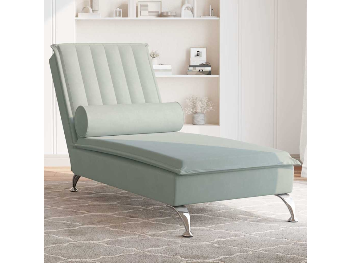 Vidaxl Chaise Lounge De Massagem Com Rolo Veludo Cinzento-claro